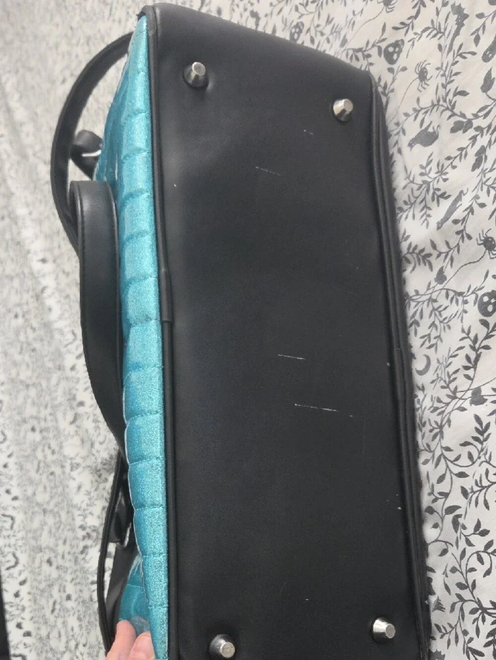 Sourpuss Teal and Black Quilted Laptop Bag with Skull Logo